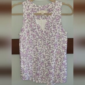 Loft Floral Purple and White Women's Top XXS Petite